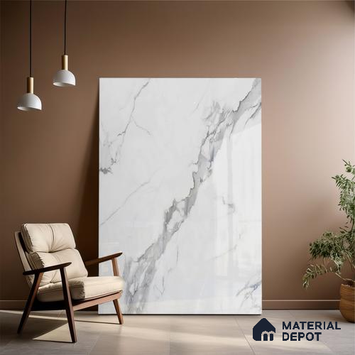 Budget Friendly Large Format Marble Floor & Wall Tile TL 01476 Amber Statuario 6 ft x 4 ft Glossy Finish Vitrified Tile - 9 mm | Suitable For Living Room, Bedroom, Office | Adhesive and Spacers Must be Used During Installation