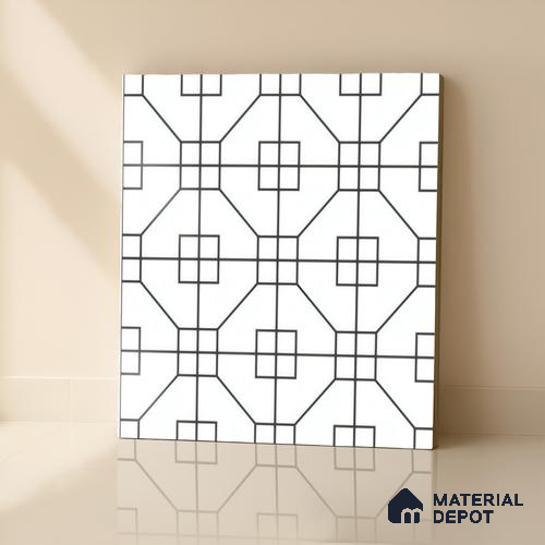 Moroccan Floor & Wall Tile TL 07649 Geo Frame 1 ft x 1 ft Matte Finish Vitrified Tile - 9 mm | Suitable For Bathroom, Kitchen, Living Area | Please Expect a Slight Variation of Pattern