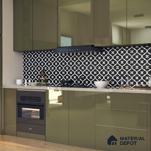 Moroccan Floor & Wall Tile TL 07637 Noir Quatrefoil 1 ft x 1 ft Matte Finish Vitrified Tile - 9 mm | Suitable For Bathroom, Kitchen, Living Area | Please Expect a Slight Variation of Pattern