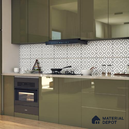 Moroccan Floor & Wall Tile TL 07638 Diamond Linea 1 ft x 1 ft Matte Finish Vitrified Tile - 9 mm | Suitable For Bathroom, Kitchen, Living Area | Please Expect a Slight Variation of Pattern
