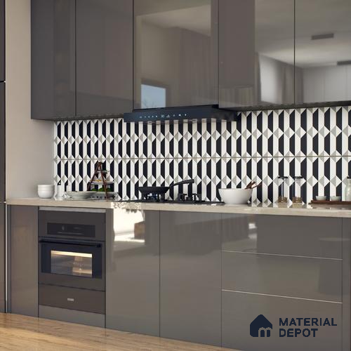 Moroccan Floor & Wall Tile TL 07630 Prism Noir 1 ft x 1 ft Matte Finish Vitrified Tile - 9 mm | Suitable For Bathroom, Kitchen, Living Area | Please Expect a Slight Variation of Pattern