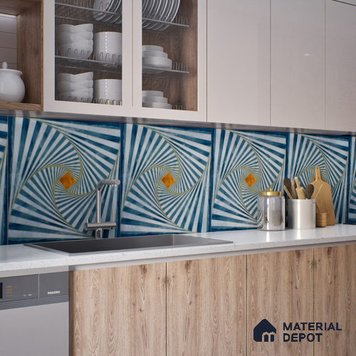Moroccan Floor & Wall Tile TL 07527 Lustra Hypnosis Aqua 2 ft x 2 ft Vitrified Carving Matte Finish - 9 mm | Suitable for Living Room, Bedroom, Bathroom