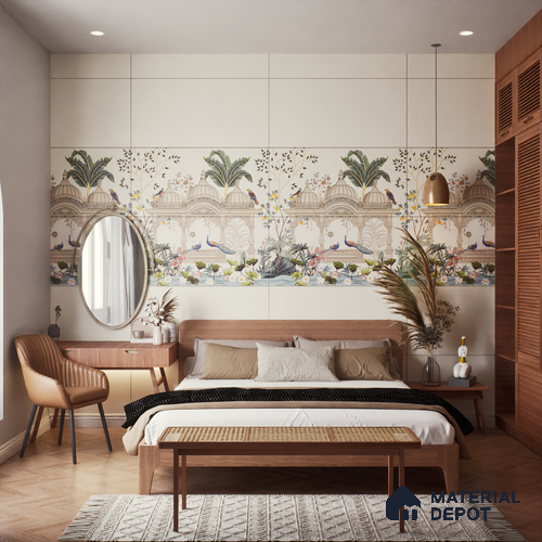 Mural Wall Tile TL 07171 Prestige Heritage Pearl 2 ft x 4 ft Designer Tiles Vitrified Matte Finish - 9 mm | 1 Box Contain A & B Faces | Suitable for Living Room, Bedroom, Bathroom, Office, Foyer, Dining, Highlighter Wall