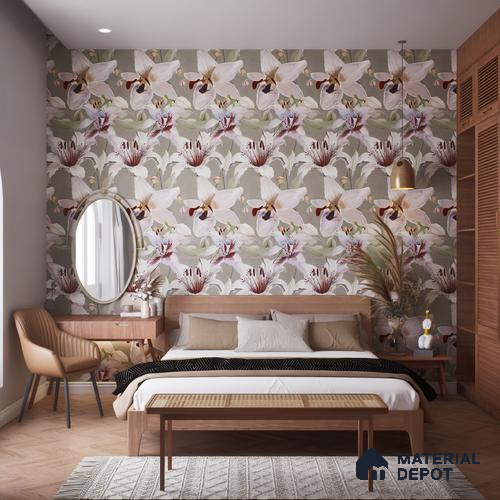 Floral Wall Tile TL 06306 B Florelle Lily Bloom 4 ft x 2 ft Vitrified Lustera Effect Feather Feel Matte Finish - 9 mm | Suitable for Living Room, Bedroom & Bathroom