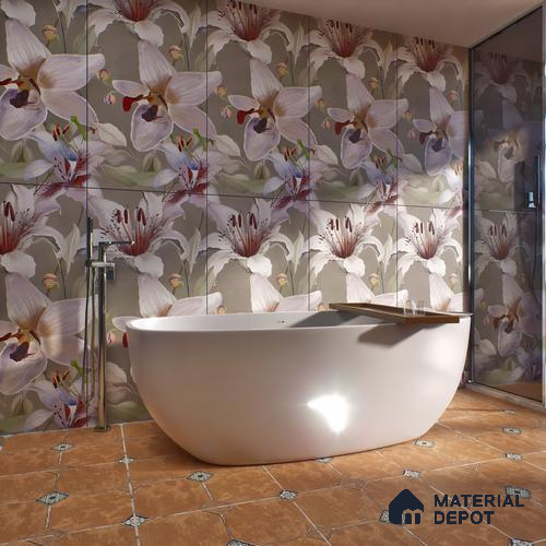 Floral Wall Tile TL 06306 B Florelle Lily Bloom 4 ft x 2 ft Vitrified Lustera Effect Feather Feel Matte Finish - 9 mm | Suitable for Living Room, Bedroom & Bathroom