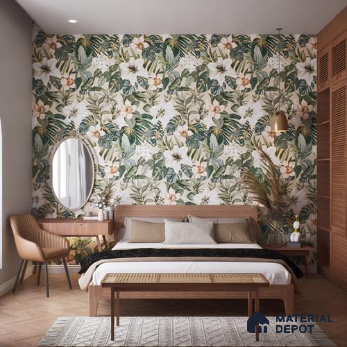 Tropical Wall Tile TL 06306 F Florelle Tropical Paradise 4 ft x 2 ft Vitrified Lustera Effect Feather Feel Matte Finish - 9 mm | Suitable for Living Room, Bedroom & Bathroom