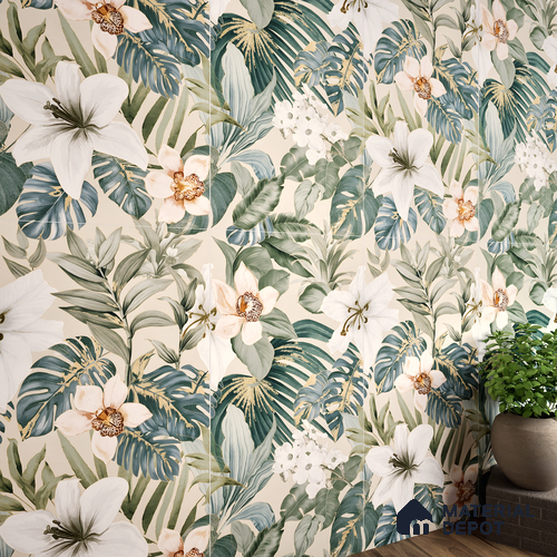 Tropical Wall Tile TL 06306 F Florelle Tropical Paradise 4 ft x 2 ft Vitrified Lustera Effect Feather Feel Matte Finish - 9 mm | Suitable for Living Room, Bedroom & Bathroom
