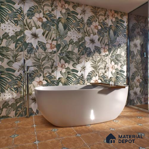 Tropical Wall Tile TL 06306 F Florelle Tropical Paradise 4 ft x 2 ft Vitrified Lustera Effect Feather Feel Matte Finish - 9 mm | Suitable for Living Room, Bedroom & Bathroom