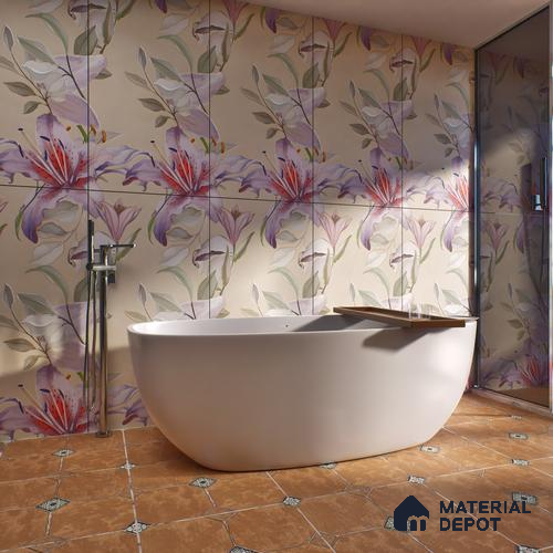 Floral Wall Tile TL 06306 Florelle Lily Grace 4 ft x 2 ft Vitrified Lustera Effect Feather Feel Matte Finish - 9 mm | Suitable for Living Room, Bedroom & Bathroom