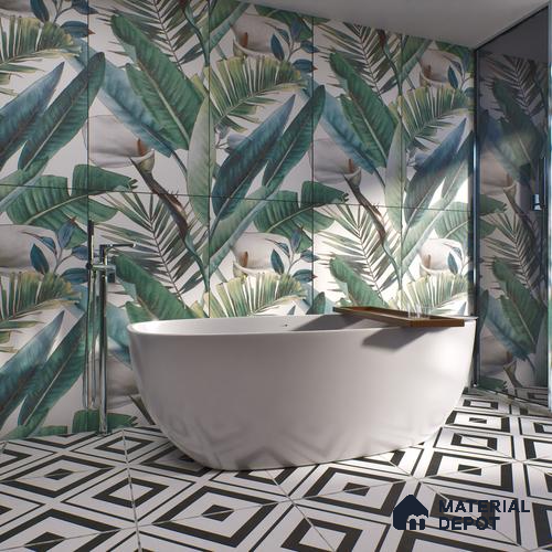 Tropical Wall Highlighter Tile TL 05740 Jewel Fresh Greenery 4 ft x 2 ft Vitrified Matte Finish - 9 mm | Suitable for Living Room, Bedroom, Bathroom & Foyer