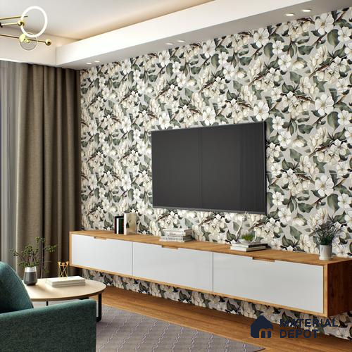 Floral Wall Tile TL 05547 Prestige Leaf Grey Decor 2 ft x 4 ft Vitrified Matte Finish - 9 mm  | Suitable for Living Room, Bedroom, Bathroom