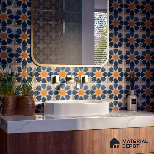 Subway Wall Handmade Tile TL 05880 Royal Blossom 148 mm x 148 mm Vitrified - 9 mm | Single Pattern | Suitable For Living Room, Bedroom, Kitchen
