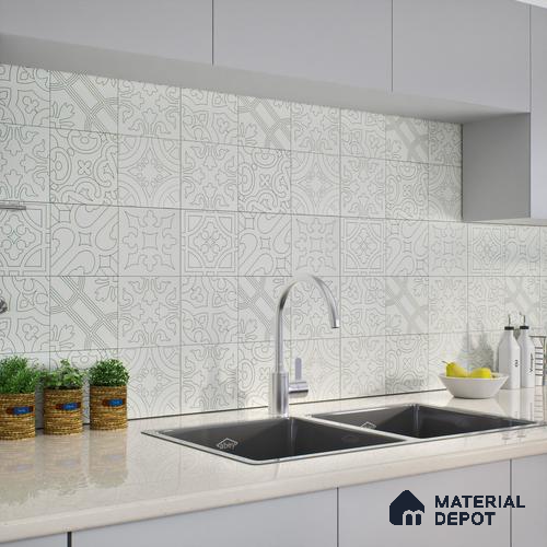 Moroccan Wall & Floor Tile TL 04163 Floriana White 2 ft x 2 ft Carving Matte Finish Vitrified Tile - 9 mm | 3 Random Design | Suitable For Kitchen, Bathroom, Dining Area | Please Expect a Slight Variation of Pattern