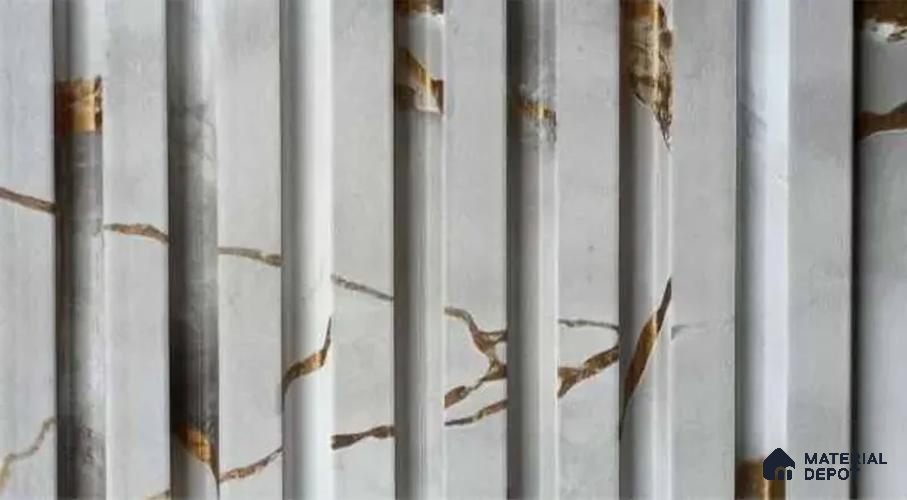 PN 07551 Marble Look Louver 9.5 ft x 0.4 ft Texture Finish  - 10 mm | Suitable for Feature Wall, TV Unit & Living Room