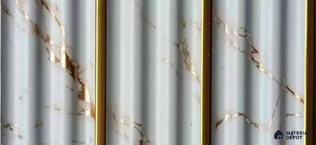 PN 07567 Marble Look Louver 9 ft x 0.5 ft Texture Finish  - 10 mm | Suitable for Feature Wall, TV Unit & Living Room