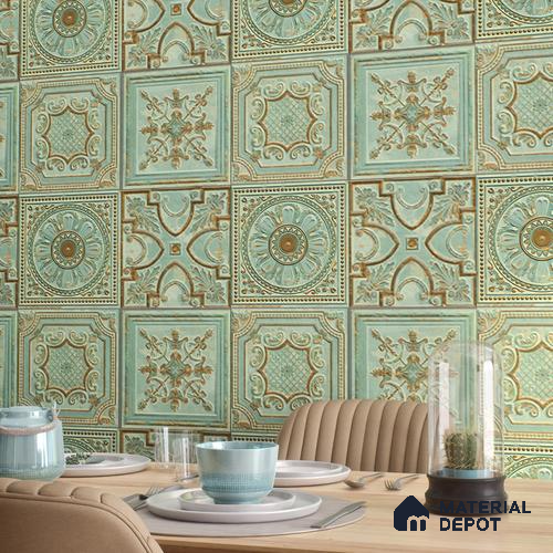 Moroccan Wall Tile TL 04930 C Imperial Grace Decor Antique Floral Green 1 ft x 1 ft Ceramic Matte Finish - 9 mm | Suitable for Bathroom, Kitchen, Dining Area | Please Expect a Slight Variation of Pattern