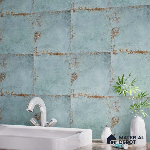 Punch Stone Wall Tile TL 04930 D Imperial Grace Base Antique Floral Green 1 ft x 1 ft Ceramic Matte Finish - 9 mm | Suitable for Living Room, Bedroom, Bathroom, Courtyard, Balcony