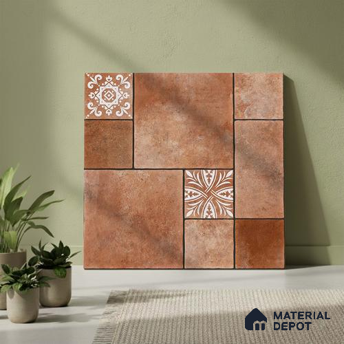 Stone Floor Tile TL 05299 C Strada Cubix Chestnut 20 inch x 20 inch Vitrified Matte Finish - 12 mm | Suitable for Parking, Balcony, Courtyard, Patio, Terrace | Pattern Alignment May Vary | 2-3 mm Spacer is Mandatory