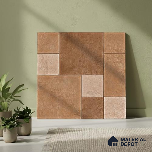 Stone Floor Tile TL 05299 Strada Cuboid Crema 20 inch x 20 inch Vitrified Matte Finish - 12 mm | Suitable for Parking, Balcony, Courtyard, Patio, Terrace | Pattern Alignment May Vary | 2-3 mm Spacer is Mandatory