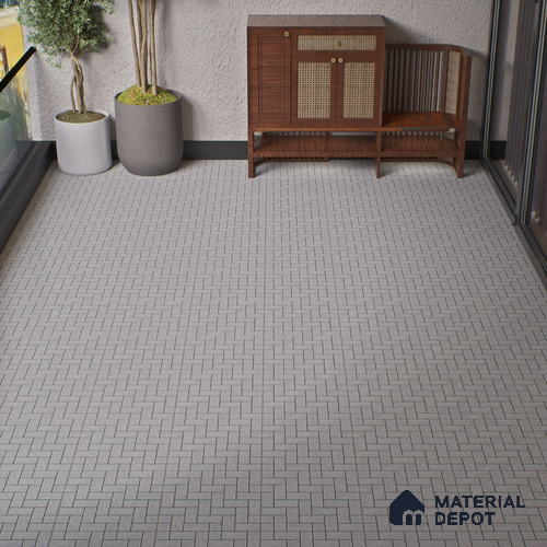 Stone Floor Tile TL 05300 D Strada Herringbone Smoke 16 inch x 16 inch Vitrified Punch Matte Finish - 12 mm | Suitable for Parking, Balcony, Courtyard, Patio, Terrace | Pattern Alignment May Vary | 2-3 mm Spacer is Mandatory