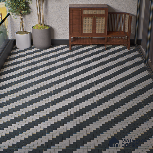 Stone Floor Tile TL 05300 E Strada Herringbone Shadow 16 inch x 16 inch Vitrified Punch Matte Finish - 12 mm | Suitable for Parking, Balcony, Courtyard, Patio, Terrace | Pattern Alignment May Vary | 2-3 mm Spacer is Mandatory