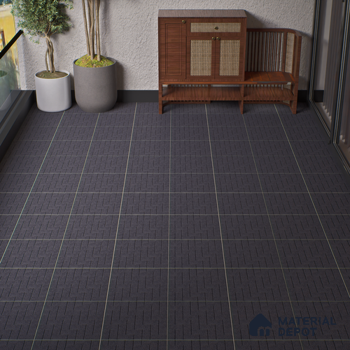 Stone Floor Tile TL 05300 F Strada Herringbone Nero 16 inch x 16 inch Vitrified Punch Matte Finish - 12 mm | Suitable for Parking, Balcony, Courtyard, Patio, Terrace | Pattern Alignment May Vary | 2-3 mm Spacer is Mandatory