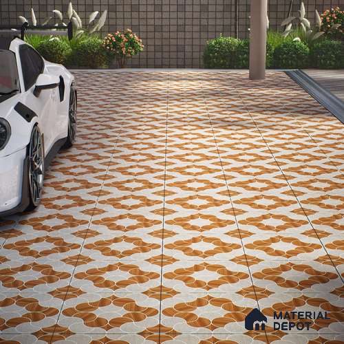 Patterned Floor Tile TL 05302 Strada Ring Rosato 16 inch x 16 inch Vitrified Punch Matte Finish - 12 mm | Suitable for Parking, Balcony, Courtyard, Patio, Terrace | Pattern Alignment May Vary | 2-3 mm Spacer is Mandatory
