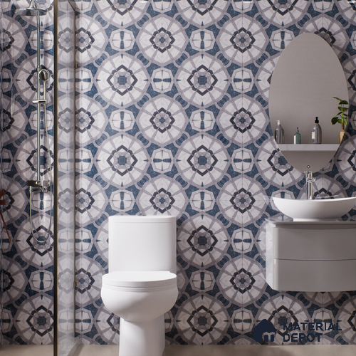 Moroccan Look Floor & Wall Tile TL 07500 Izar 2 ft x 2 ft Sinker Finish Vitrified Tile - 9 mm  | Suitable For Living Room, Dining, Bathroom & Kitchen | Please Expect a Slight Variation of Pattern