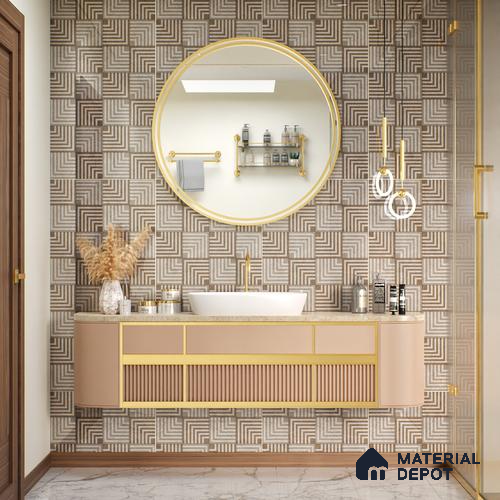 Brown Patterned Wall Tile TL 06700 Gravier Rustic Amber 2 ft x 4 ft Vitrified Glossy Finish - 9 mm | 6 Random Design | Suitable for Living Room, Bedroom, Bathroom