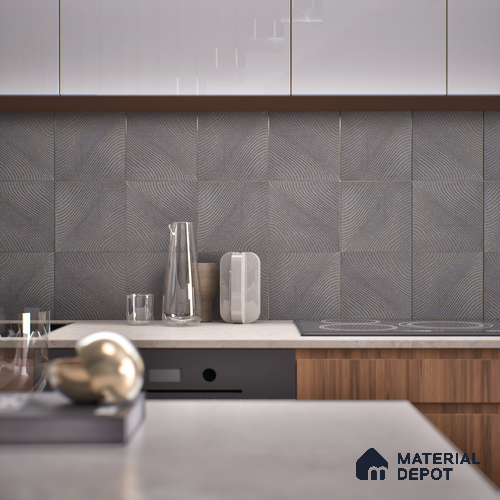 Subway Wall & Floor Tile TL 05921 Wave Line Wave Gray 148 mm x 148 mm Vitrified - 9 mm | Random Mix Patterns | Suitable For Living Room, Bedroom, Kitchen