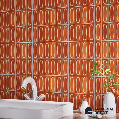 Faux Subway Wall Tile TL 05752 F Tones Coral Brown 1 ft x 1 ft Ceramic Glossy Finish - 9 mm | Suitable for Living Room, Bedroom, Kitchen, Bathroom | Please Expect a Slight Variation of Pattern