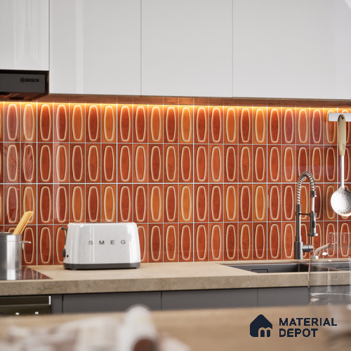 Faux Subway Wall Tile TL 05752 F Tones Coral Brown 1 ft x 1 ft Ceramic Glossy Finish - 9 mm | Suitable for Living Room, Bedroom, Kitchen, Bathroom | Please Expect a Slight Variation of Pattern