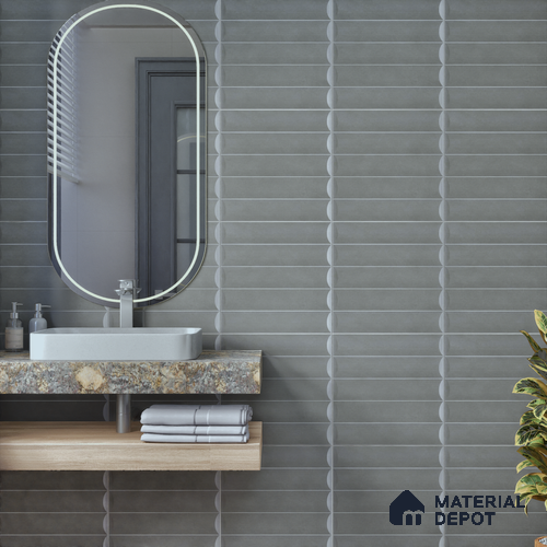 Faux Subway Wall Tile TL 05753 D Tones Ridge Black 1 ft x 1 ft Ceramic Matte Finish - 9 mm | Suitable for Living Room, Bedroom, Kitchen, Bathroom | Please Expect a Slight Variation of Pattern