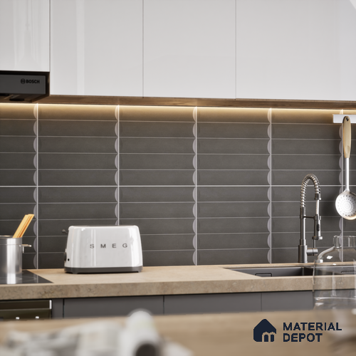 Faux Subway Wall Tile TL 05753 D Tones Ridge Black 1 ft x 1 ft Ceramic Matte Finish - 9 mm | Suitable for Living Room, Bedroom, Kitchen, Bathroom | Please Expect a Slight Variation of Pattern