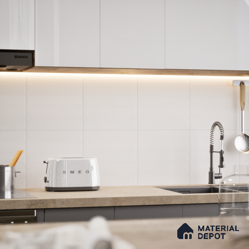 Faux Subway Wall Tile TL 05753 Tones Ridge Ivory 1 ft x 1 ft Ceramic Matte Finish - 9 mm | Suitable for Living Room, Bedroom, Kitchen, Bathroom | Please Expect a Slight Variation of Pattern