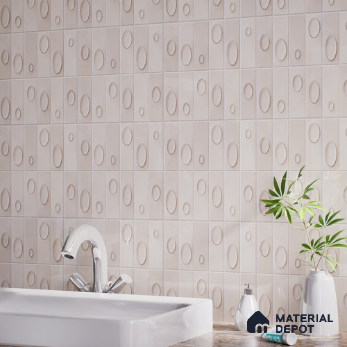 Patterned Wall Tile TL 05750 C Tones Tron Crema 1 ft x 1 ft Ceramic Glossy Finish - 9 mm | Suitable for Living Room, Bedroom, Kitchen, Bathroom | Please Expect a Slight Variation of Pattern