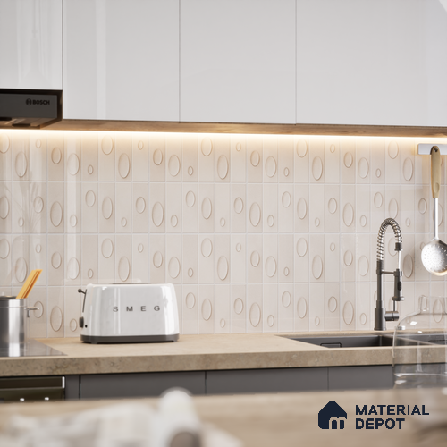 Patterned Wall Tile TL 05750 C Tones Tron Crema 1 ft x 1 ft Ceramic Glossy Finish - 9 mm | Suitable for Living Room, Bedroom, Kitchen, Bathroom | Please Expect a Slight Variation of Pattern