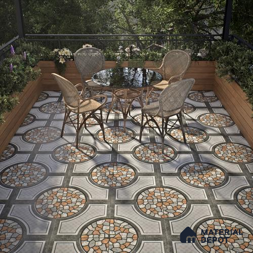 Gravel Floor Tile TL 05303 Strada Pebble Pathway 16 inch x 16 inch Vitrified Punch Matte Finish - 12 mm | Suitable for Parking, Balcony, Courtyard, Patio, Terrace | Pattern Alignment May Vary | 2-3 mm Spacer is Mandatory