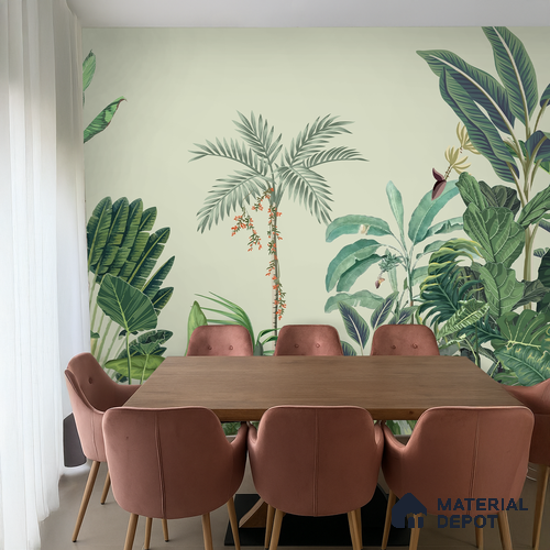 Verdant Palm Symphony Artistic Charm Designer | WP 03974 Non Woven Matte Finish Tropical Style Premium Customized size Wallpaper | 150 GSM WP01MTF Paper | (MOQ = 30 Sq. Ft.)