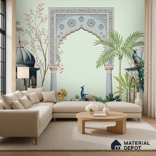 Shahi Dwar Jaipur Blue Poppy Field | WP 04175 B Canvas Texture Finish Indian Style luxurious Customized size Wallpaper | 250 GSM WP01CNF Paper | (MOQ = 30 Sq. Ft.)