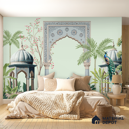 Shahi Dwar Jaipur Blue Poppy Field | WP 04175 B Canvas Texture Finish Indian Style luxurious Customized size Wallpaper | 250 GSM WP01CNF Paper | (MOQ = 30 Sq. Ft.)