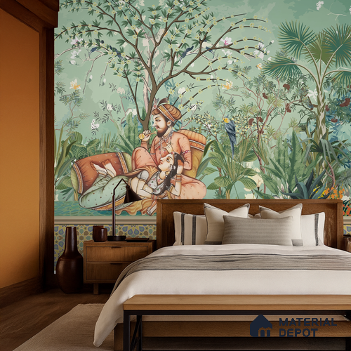 Madhuban Jaipuri Print | WP 04176 Non Woven Matte Finish Indian Style Premium Customized size Wallpaper | 150 GSM WP01MTF Paper | (MOQ = 30 Sq. Ft.)