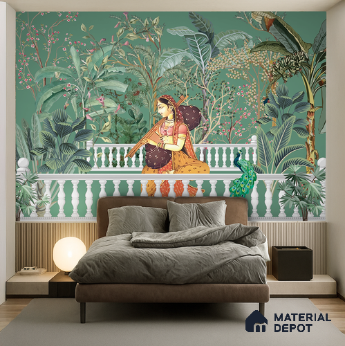 Melody in the Palace Garden Mandala | WP 04191 B Canvas Texture Finish Indian Style luxurious Customized size Wallpaper | 250 GSM WP01CNF Paper | (MOQ = 30 Sq. Ft.)