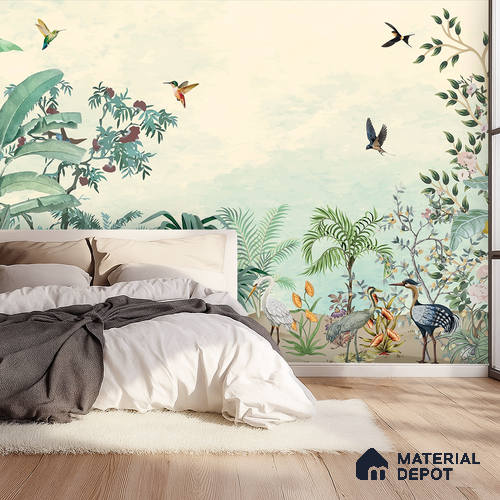 Soft Horizon Jungle Tropical Mist Nature Art | WP 03972 B Canvas Texture Finish Tropical Style luxurious Customized size Wallpaper | 250 GSM WP01CNF Paper | (MOQ = 30 Sq. Ft.)