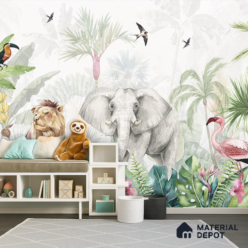 Friends of the Forest Floor Birds And Animals Harmony | WP 04059 Canvas Texture Finish Animal Print Style luxurious Customized size Wallpaper | 250 GSM WP01CNF Paper | (MOQ = 30 Sq. Ft.) | Design change not possible