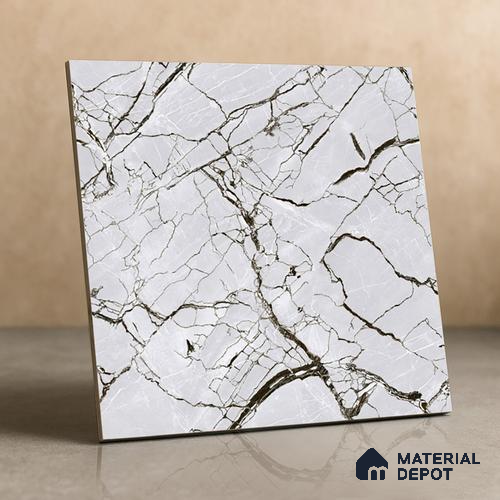 TL 02264 B Silvery White 2 ft x 2 ft Matte Finish Carving Vitrified Floor & Wall Tile - 9.5 mm