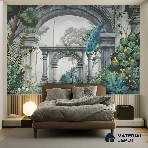 Echoes of the Forgotten Garden | WP 04199 B Canvas Texture Finish Indian Style luxurious Customized size Wallpaper | 250 GSM WP01CNF Paper | (MOQ = 30 Sq. Ft.)