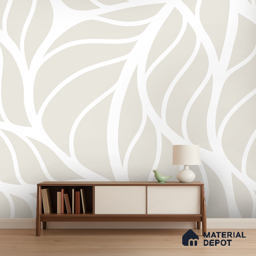 Ivory Beige Abstract Botanical Leaves Leafy Hues Wall Art | WP 03926 Non Woven Matte Finish Tropical Style Premium Customized size Wallpaper | 150 GSM WP01MTF Paper | (MOQ = 30 Sq. Ft.)