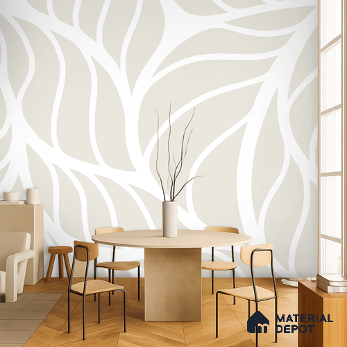Ivory Beige Abstract Botanical Leaves Leafy Hues Wall Art | WP 03926 B Canvas Texture Finish Tropical Style luxurious Customized size Wallpaper | 250 GSM WP01CNF Paper | (MOQ = 30 Sq. Ft.)