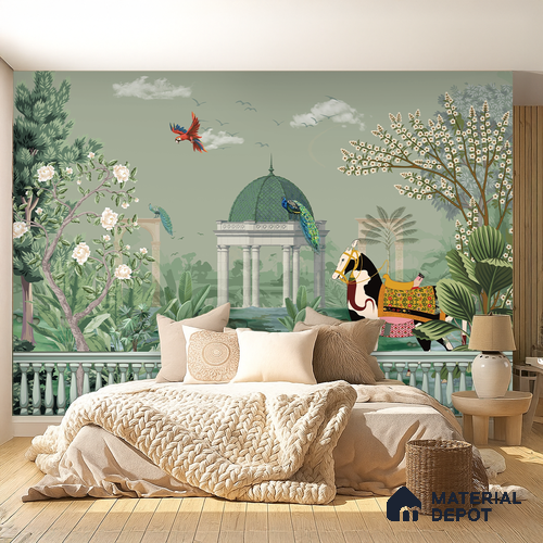 Garden of Quiet Grandeur Indigo Rose Block Texture | WP 04192 B Canvas Texture Finish Indian Style luxurious Customized size Wallpaper | 250 GSM WP01CNF Paper | (MOQ = 30 Sq. Ft.)